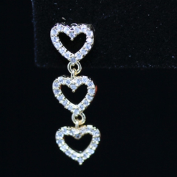 14k Gold Dipped White Topaz Pave ❤️ Earrings - Picture 7 of 8